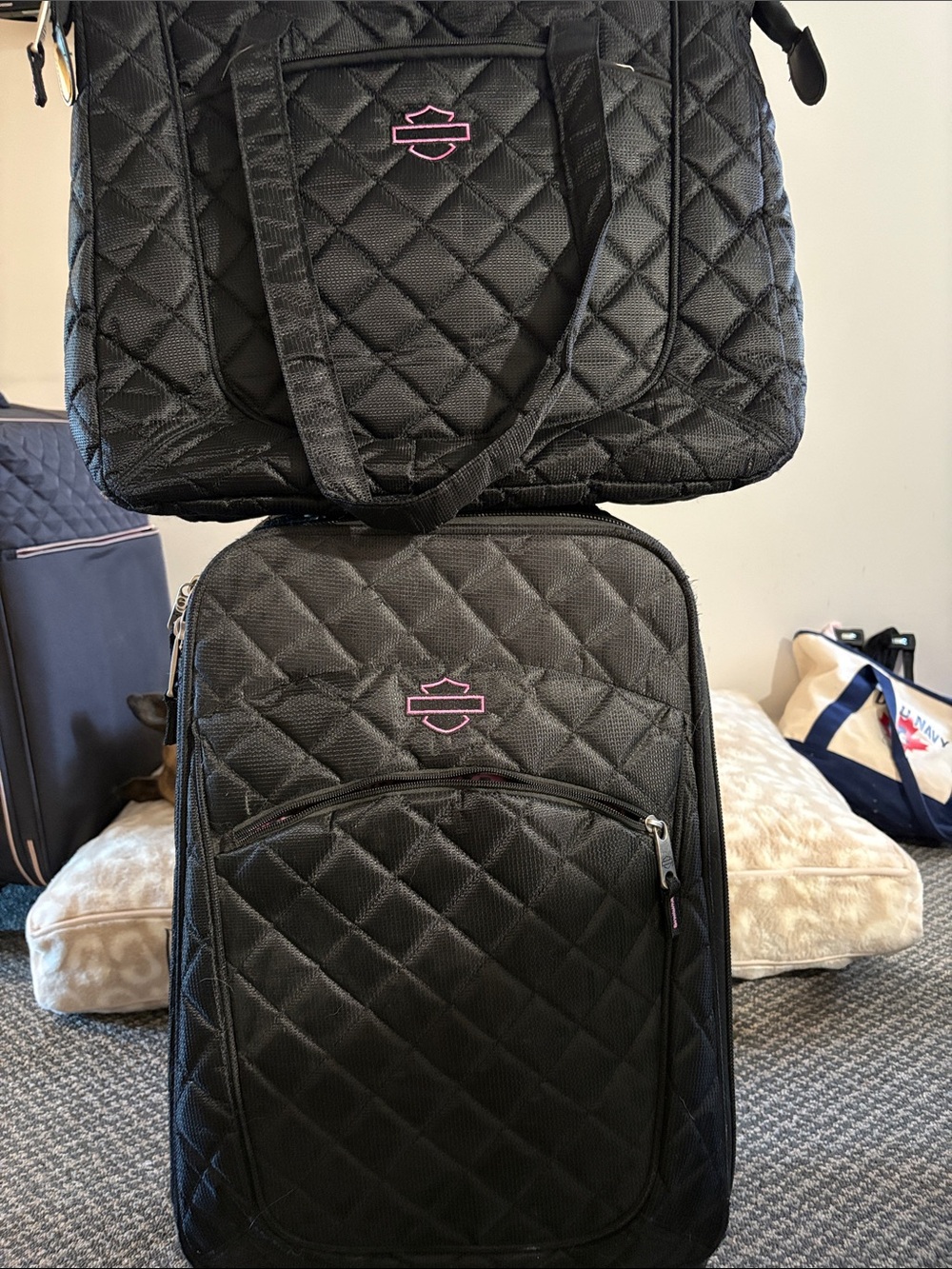 Harley-Davidson Black Quilted Bag Set with Pink Logo